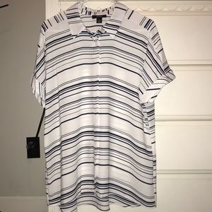 Navy blue and white striped blouse